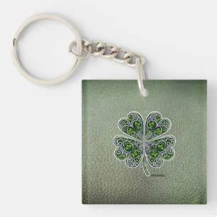 Shamrock Colover  St.Patrick`s Day Green Leather  Key Ring