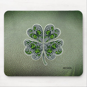 Shamrock Colover St.Patrick`s Day Green Leather Mouse Pad