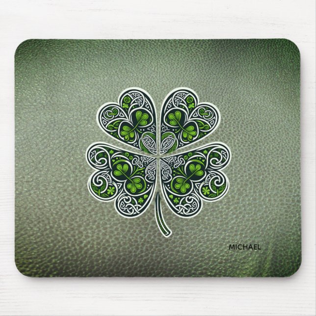 Shamrock Colover  St.Patrick`s Day Green Leather  Mouse Pad (Front)