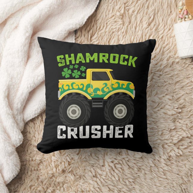 Shamrock Crusher Monster Truck St Patrick's Day Cushion (Blanket)