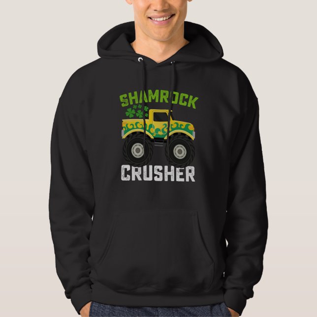 Shamrock Crusher Monster Truck St Patrick's Day Hoodie (Front)