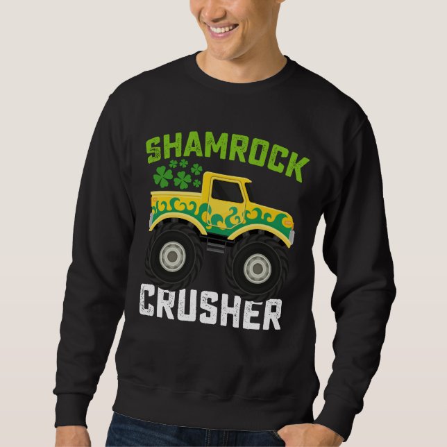 Shamrock Crusher Monster Truck St Patrick's Day Sweatshirt (Front)