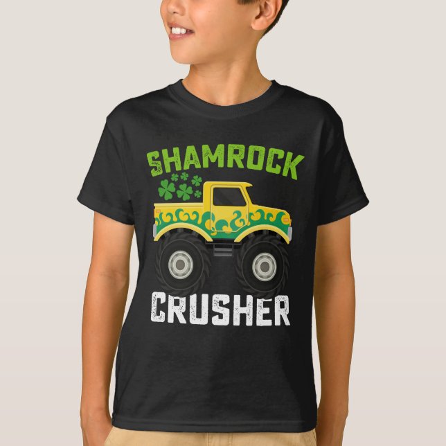 Shamrock Crusher Monster Truck St Patrick's Day T-Shirt (Front)