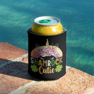 Shamrock Cutie Unicorn Rainbow St Patricks Day Can Cooler