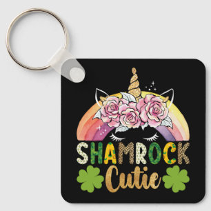 Shamrock Cutie Unicorn Rainbow St Patricks Day Key Ring