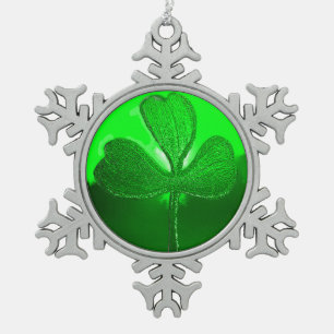 Shamrock detail from SAINT PATRICK'S CELTIC HEART Snowflake Pewter Christmas Ornament