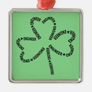 Shamrock Engineer Text Metal Ornament