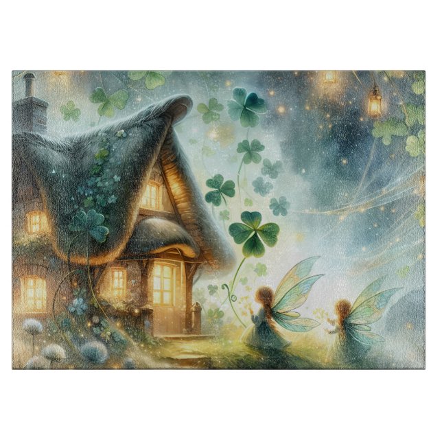 Shamrock Fairy Cottage Glow Cutting Board (Front)