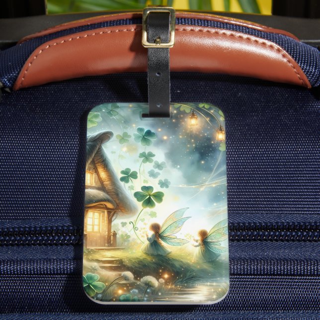 Shamrock Fairy Cottage Glow Luggage Tag (Front Insitu 2)