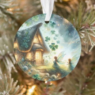 Shamrock Fairy Cottage Glow Ornament