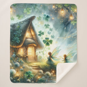 Shamrock Fairy Cottage Glow Sherpa Blanket