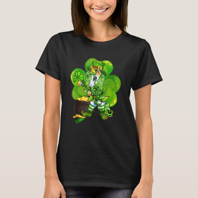 Shamrock Flossing Unicorn Leprechaun St Patricks D T-Shirt (Front)