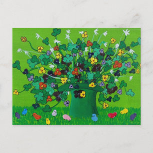 Shamrock, Flowers and Baby Chicks Postcard