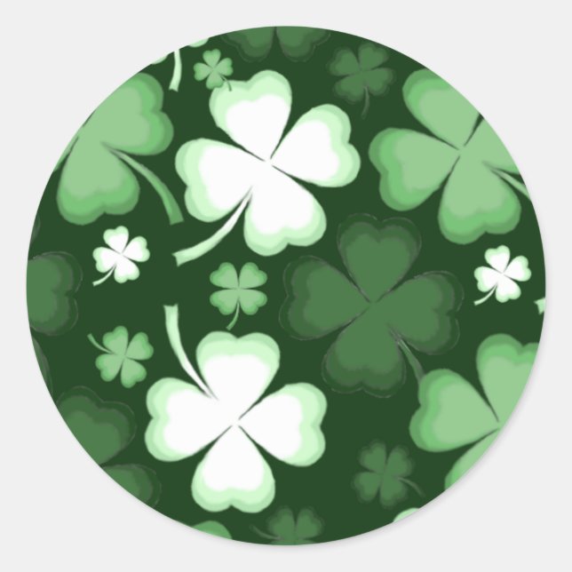 Shamrock, Four Leaf Clover, St. Patrick's Day Classic Round Sticker (Front)