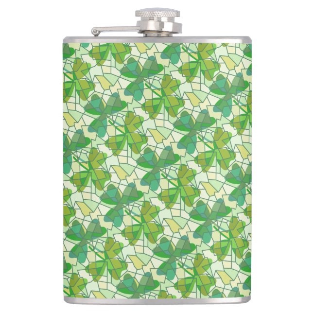 Shamrock Fragments Hip Flask (Front)