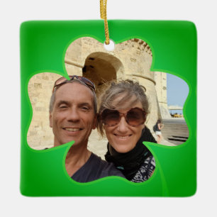 Shamrock Frame + Photo & Text Ceramic Ornament