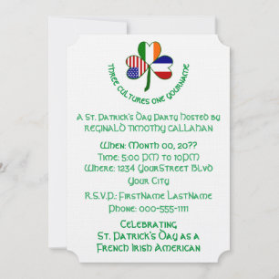 Shamrock France Ireland USA Flag Personalised Text Invitation