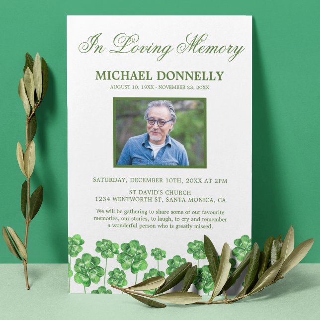 Shamrock Funeral | Celebration of Life Photo Invitation (Creator Uploaded)