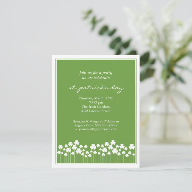 Shamrock Garden St Patricks Party  Invitation (Standing Front)