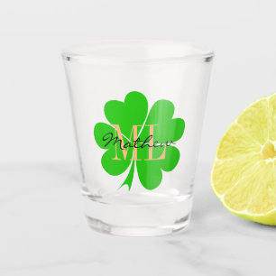 Shamrock Glass, Irish Lucky Clover, monogram Shot Glass