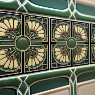 Shamrock Green Abstract Mid-Century Style Ceramic Tile