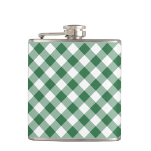 Shamrock Green and White Check Gingham Hip Flask