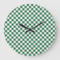 Shamrock Green and White Check Gingham Wall Clock