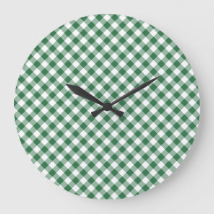 Shamrock Green and White Check Gingham Wall Clock