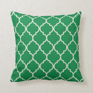 Shamrock Green and White Quatrefoil Pattern Cushion