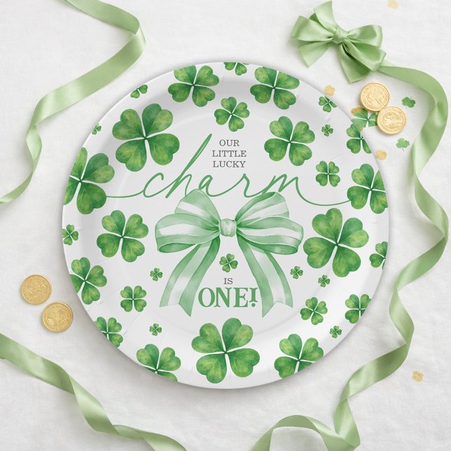 Shamrock Green Bow Lucky Charm 1st Birthday Paper Plate (Shamrock Green Bow Lucky Charm 1st Birthday Paper Plates)