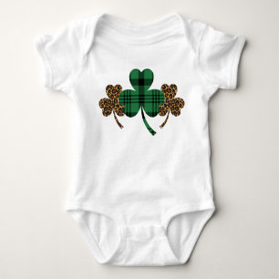 Shamrock Green Buffalo Plaid Pattern Leopard Print Baby Bodysuit