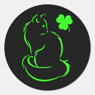 Shamrock Green Cat St Patricks Day Cat Lovers Cat Classic Round Sticker