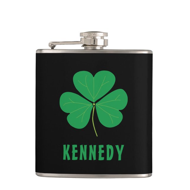 Shamrock Green Clover Ireland Celtic Irish Name Hip Flask (Front)