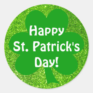 Shamrock Green Glitter Happy St. Patrick's Day Classic Round Sticker