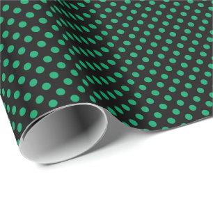 Shamrock Green on Black Polka Dot Wrapping Paper