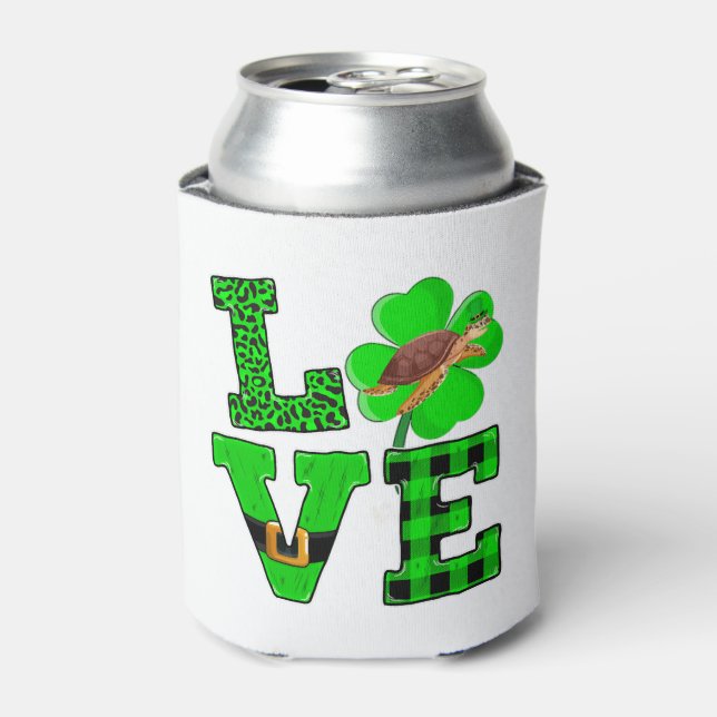 Shamrock Green Plaid Love Sea Turtle St Patrick'S Can Cooler (Can Front)
