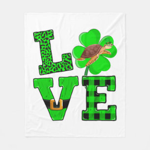 Shamrock Green Plaid Love Sea Turtle St Patrick'S Fleece Blanket