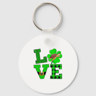 Shamrock Green Plaid Love Sea Turtle St Patrick'S Key Ring