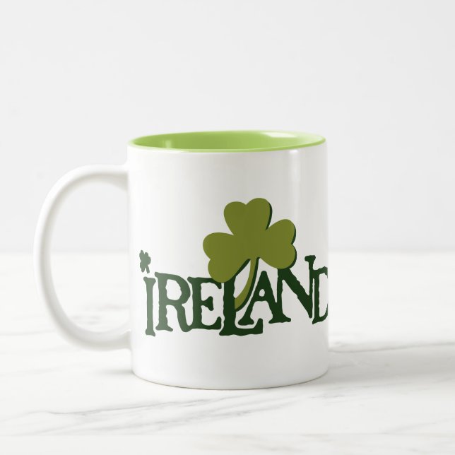 Shamrock Green Snitch with Ireland Name Two-Tone Coffee Mug (Left)