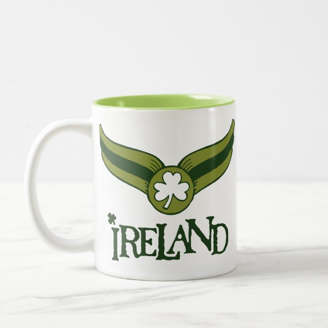 Shamrock Green Snitch with Ireland Name Two-Tone Coffee Mug (Left)