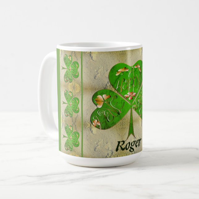 Shamrock "Happy St. Patrick's" Coffee Mug (Front Left)