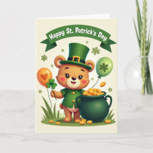 Shamrock Heart Balloon Bear Card