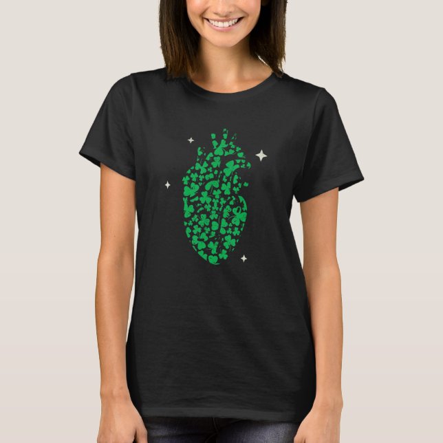 Shamrock Heart Cardiac Nurse St Patricks Day Anato T-Shirt (Front)