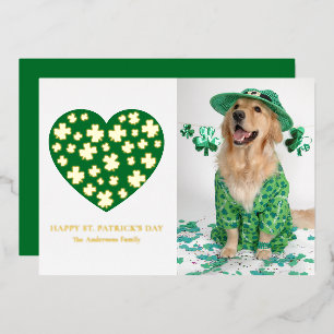 Shamrock Heart Clover Photo St. Patrick's Day  Foil Holiday Card