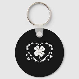Shamrock Heart Four Leaf Clover Lucky St Patricks Key Ring