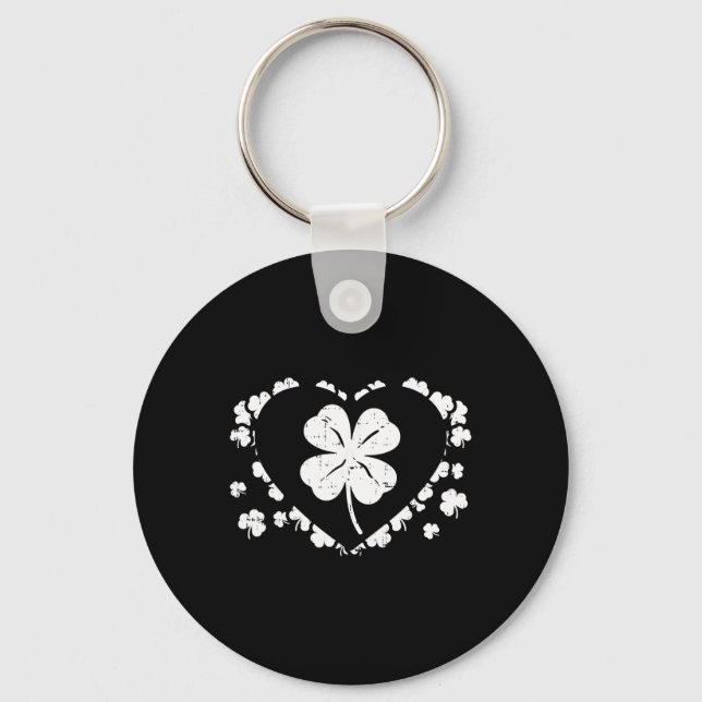 Shamrock Heart Four Leaf Clover Lucky St Patricks  Key Ring (Front)