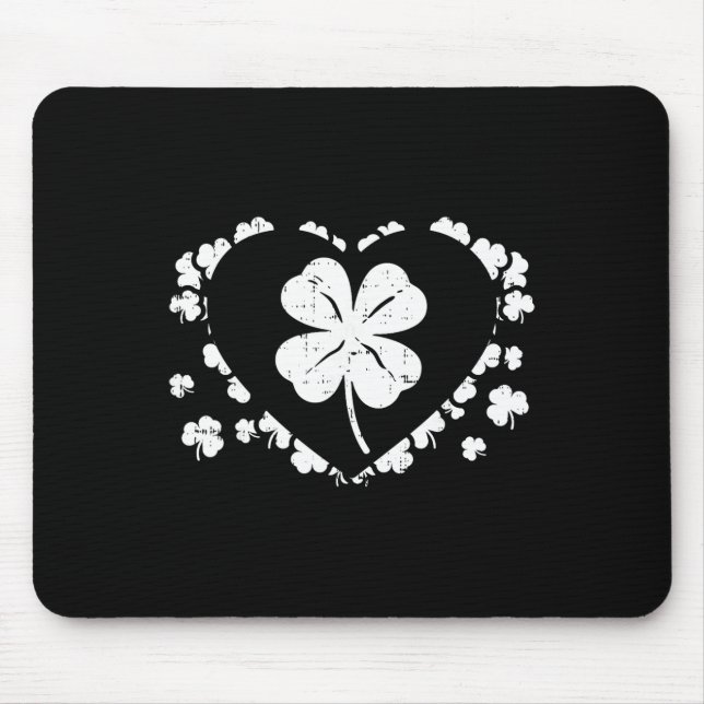 Shamrock Heart Four Leaf Clover Lucky St Patricks  Mouse Pad (Front)