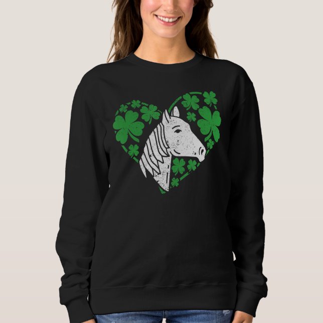 Shamrock Heart Horse Clover St Patricks Day Irish  Sweatshirt (Front)