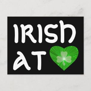 Shamrock Heart 'Irish at Heart' postcard black