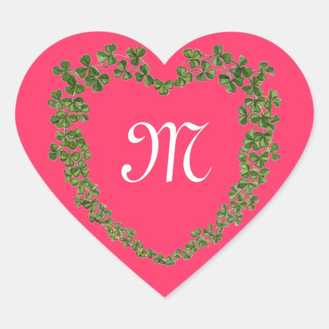 SHAMROCK HEART MONOGRAM St Patrick's Day Pink  Heart Sticker (Front)